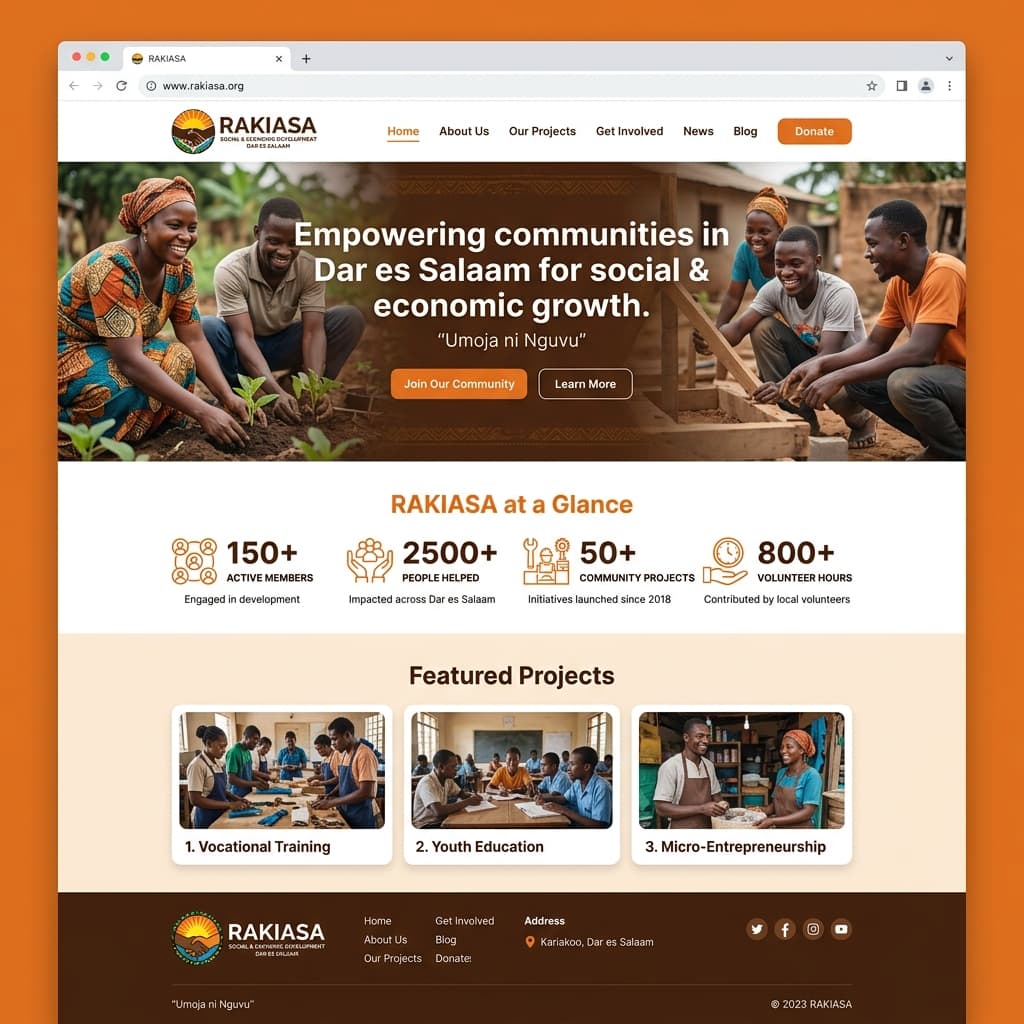 RAKIASA community website with impact statistics and featured projects